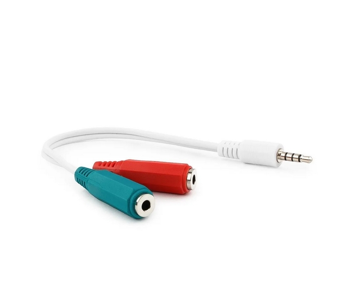 Cablexpert Cavo adattatore da spina 3,5 mm a 4 pin a prese stereo da 3,5 mm + microfono, bianco