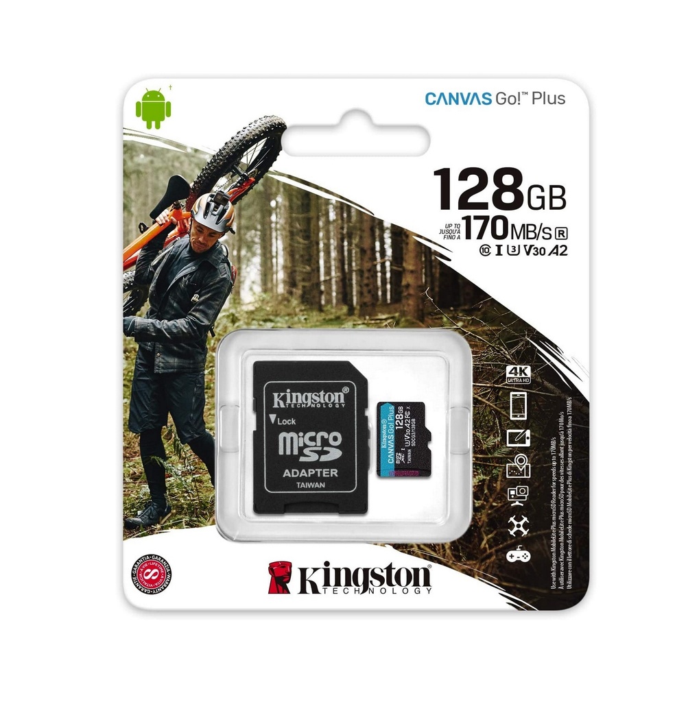 Kingston Micro SD con Adat. 128GB U3 A2 170MBs