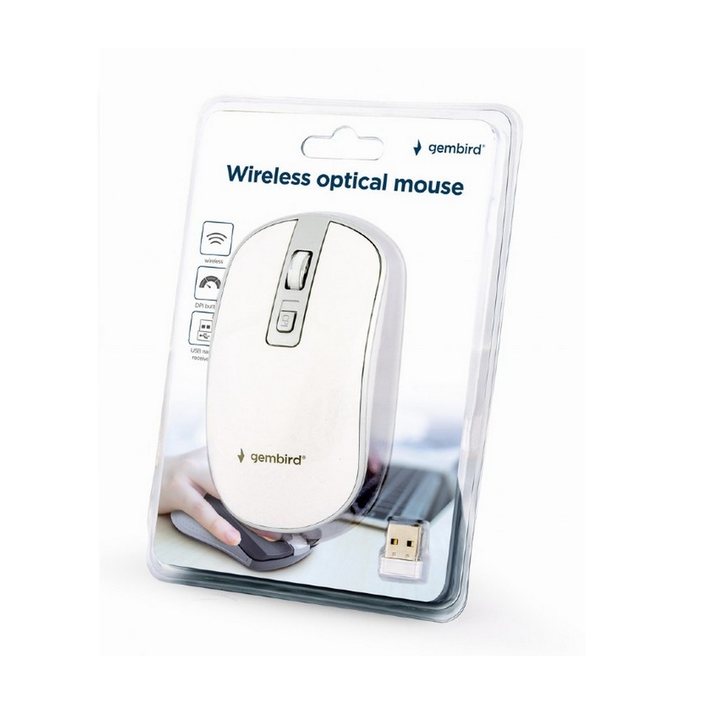 Gembird mouse wireless 1600 DPI bianco e argento