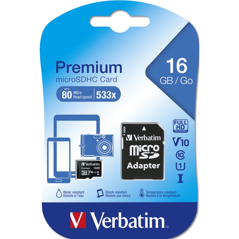 Verbatim Micro SD c.10 UHS-1 premium 16GB con add.