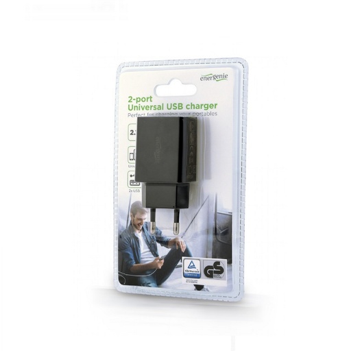 [EG-U2C2A-03-BK] Gembird Alimentatore di ricarica 5v - 2,1a - 2 ingressi usb, Nero