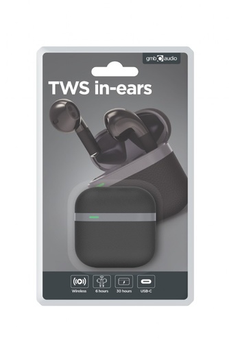 [TWS-02-BK] Gembird Auricolari Bluetooth TWS in-ears, Nero