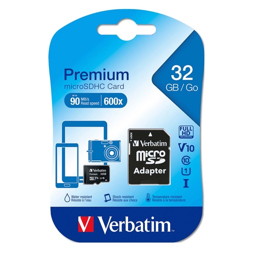 [44083] Verbatim Micro SD c.10 UHS-1 premium 32GB con add.