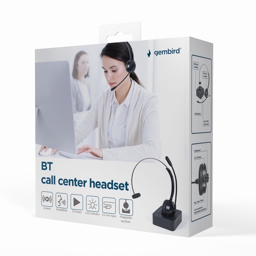 [BTHS-M-01] Gembird Auricolare BT per call center, mono, nero